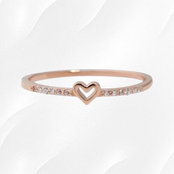 Rose Golden Heart Coquette Zirconia Hollow Fashion Jewelry Minimal Ring Size 6 - Picture 5 of 5